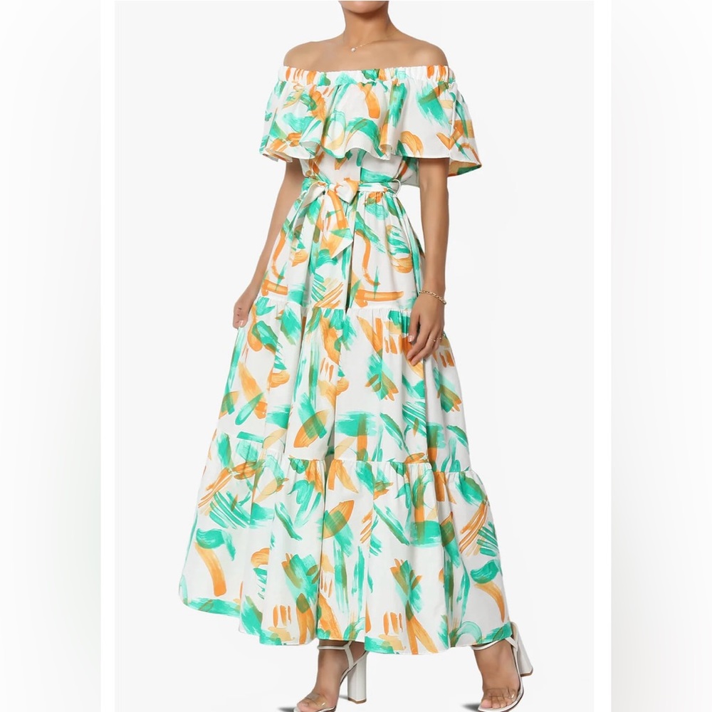 NWT  J'da Palm Beach
Ella Dress Ruffle Off Shoulder